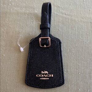 Coach Shiny Blk Leather Luggage/Bag Tag w/ Gold Hardware NWOT